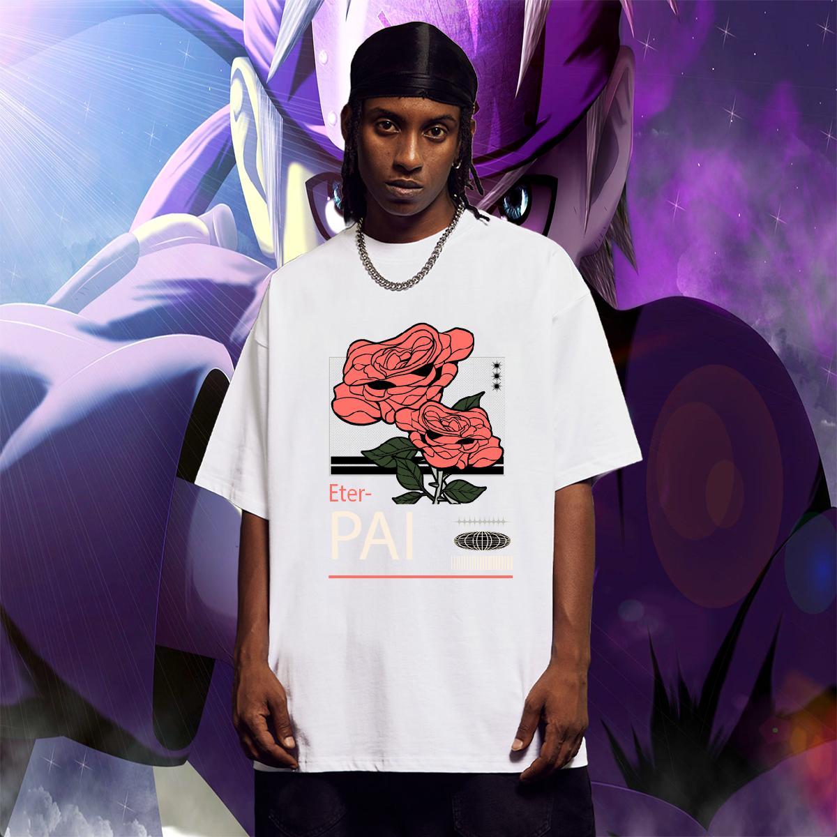 High Quality Men Tops Tees Anime Printing Street 230g Pure Cotton Custom Cartoon Breathable Crew Neck flower Mens T Shirts DIY Tee Shirt
