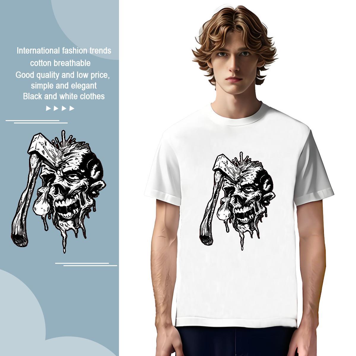 Fashion axe Tshirts 230g Pure Cotton T-Shirts for Men Customized Daily Wear O Neck Short Sleeves Soft Top Tees