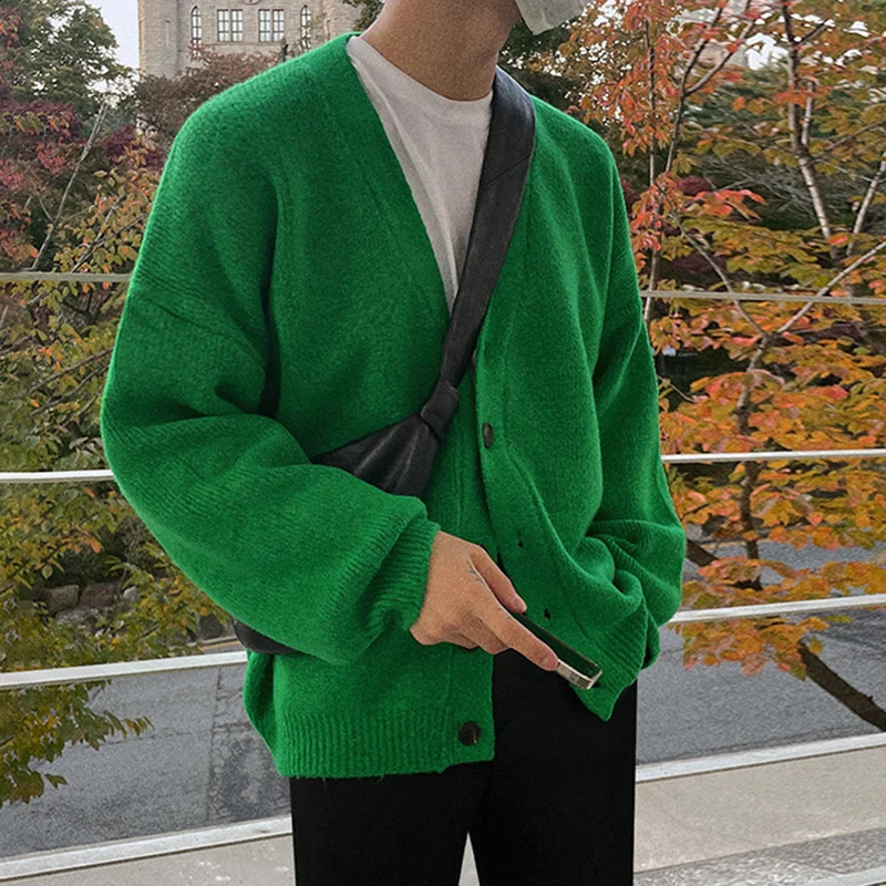 IEFB mens cardigan sweater Vneck autumn Korean fashion loose trend casual knitted jacket solid color top 240821 - view 5
