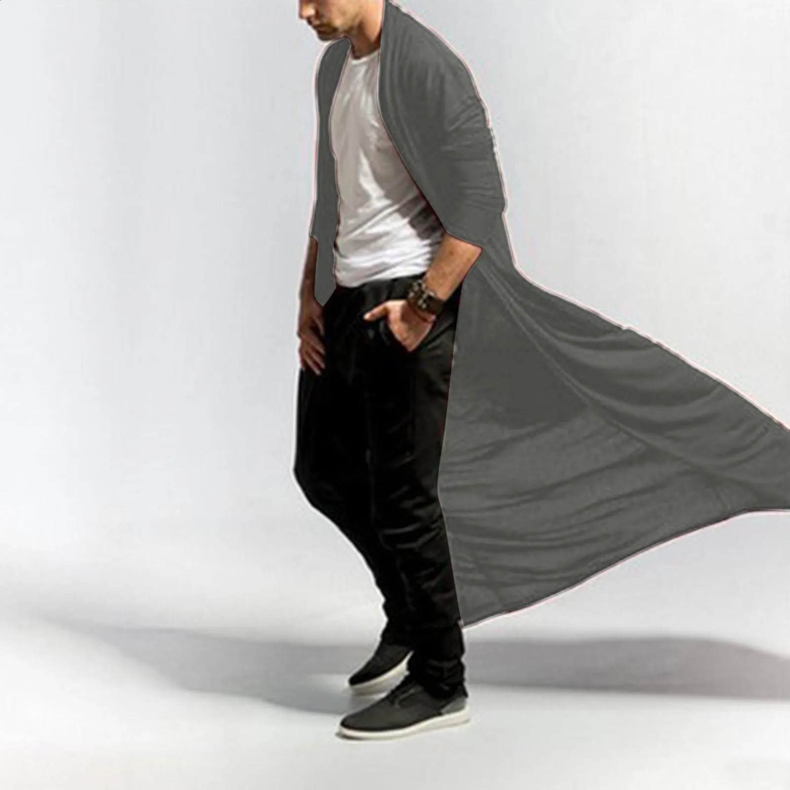 Mens Long Coat Fashion Solid Color Long Sleeve Cardigan Ankle-Length Thin Open Front Trench Coat Jacket Casual Outerwear 240822