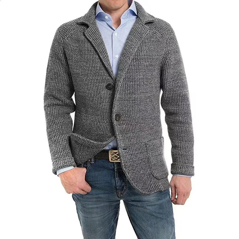 British Style Mens Clothing Knit Cardigan Autumn Winter Fashion Single Breasted Black Stand Collar Knit Sweater Coats Men 240821