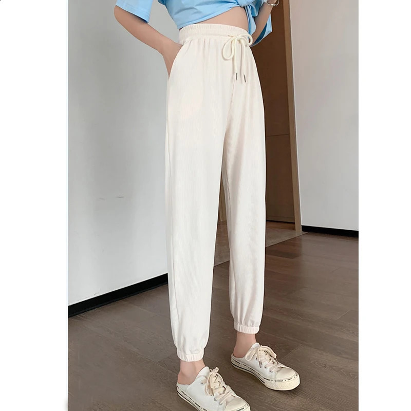 Women Summer Fashion Comfort Thin Ice Silk Sports Joggers Harem Pants Y2K Casual Streetwear Sweatpants Loose Trousers Pantalones 240821