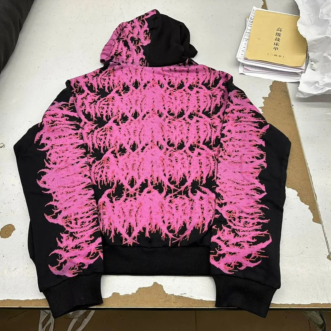 Large Graphic Color Print Zip Sweatshirt Hoodie Fashionable Street Sweatshirt Jacket Harajuku Style Hip Hop Y2k Sweatshirt 240822