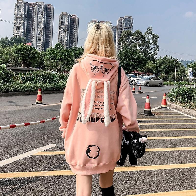 Autumn winter cute couple outfit Instagram super hot rabbit ear plush thick hooded hoodie for men and women CEC jacket dongdumaoyi