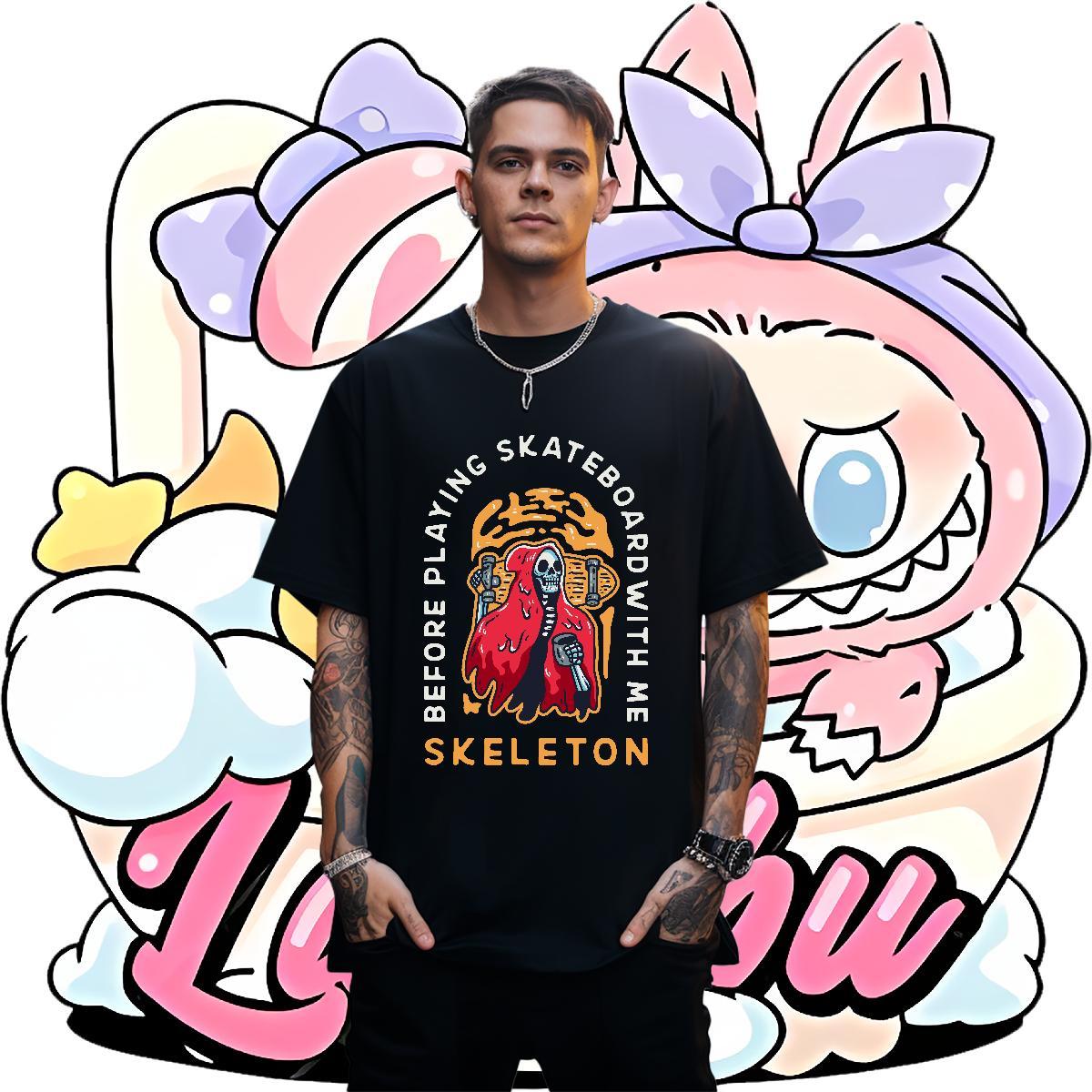 Classic T Shirt For Man 230g Cotton skull Sport Custom Printing Breathable Short Sleeve Mens Tshirts Classic Casual Clothes