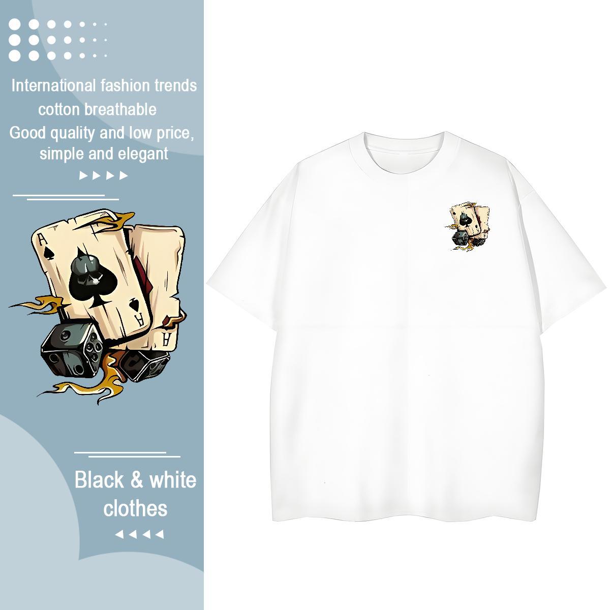 Fashion Design dice Tshirts 230g Cotton T shirt Black Oversized Casual Round Neck Short Sleeve Soft Wear