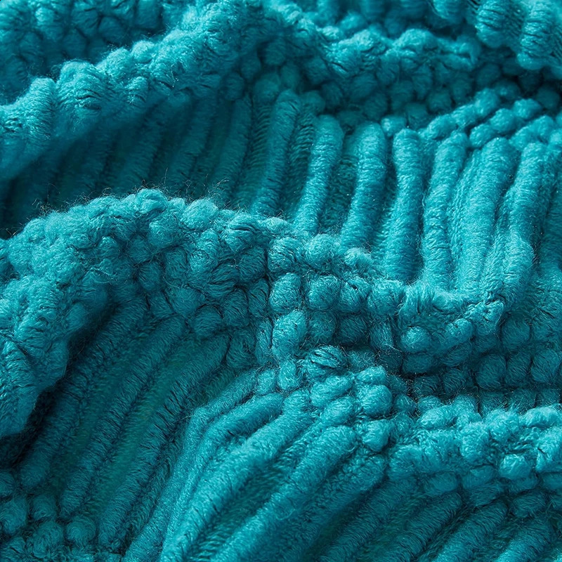 Teal Knitted Decorative Throw Blankets for Couch Bedroom and Officeroom Textured Soft Warm Gift Big Knit Blanket with Tassel 240821