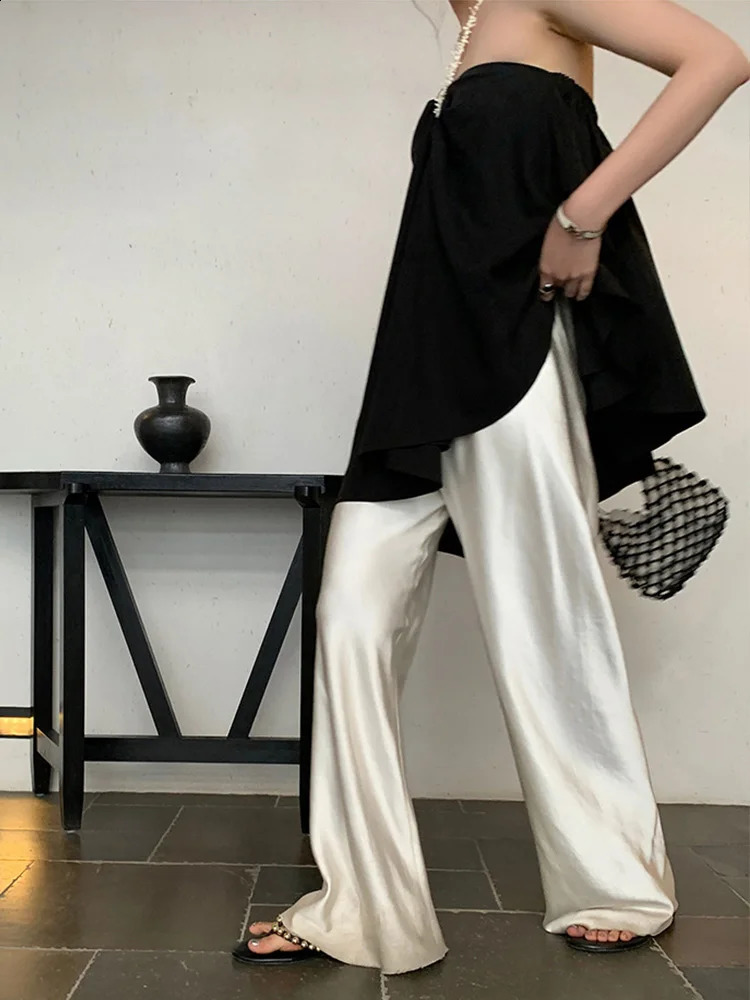 Korean Style Fashion Satin Wide Leg Pants Y2k Long Floor Casual Pants Womens Spring Summer Baggy Versatile Pants 240821