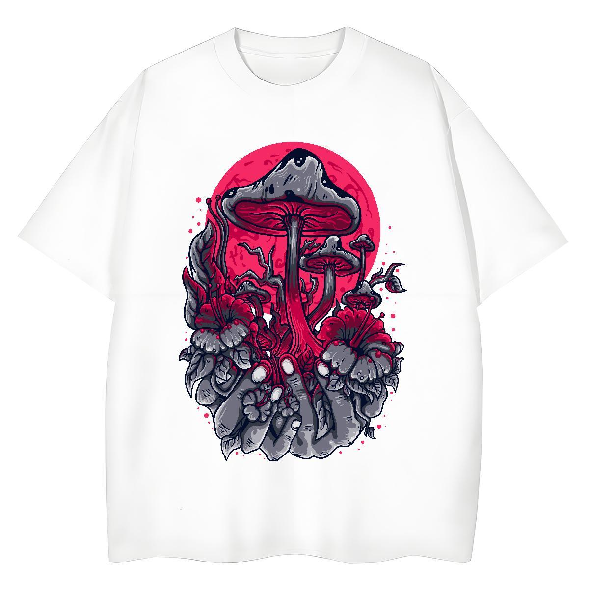 2024 DIY Women T Shirts Round Neck Short Sleeve 230g 100% Cotton Womens Tshirts Skull mushroom Casual Soft Wear
