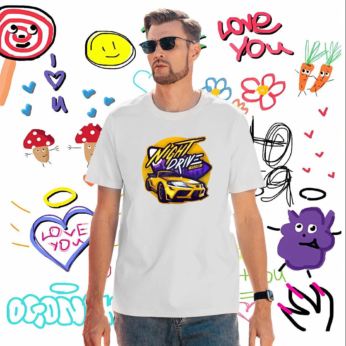 Popular car T shirt Casual Daily Wear Men Tees 230g Pure Cotton Customized Breathable Short Sleeve Cartoon Print Tees Shirts