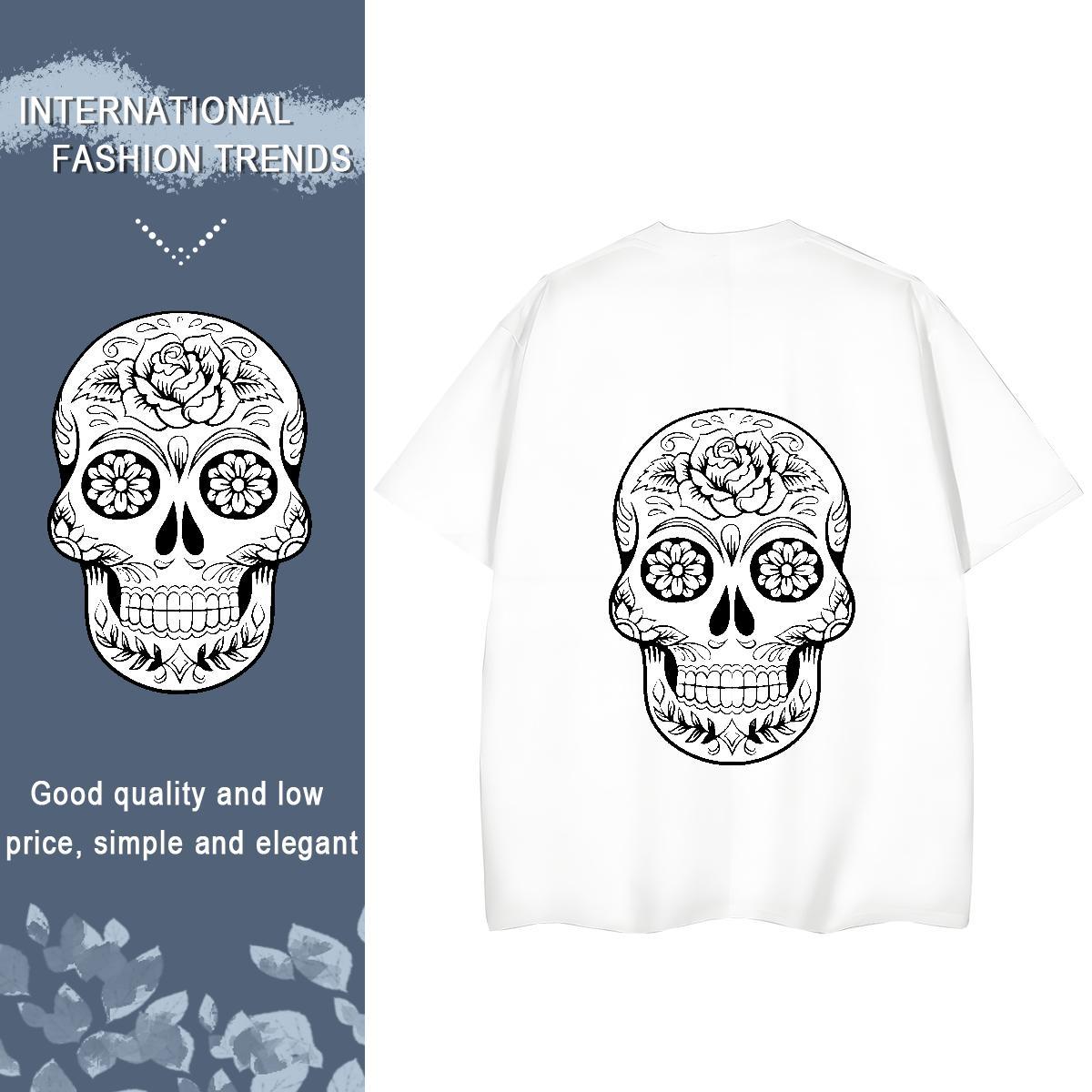Fashion New Woman T Shirts 230g Cotton Breathable Crew Neck Sports Street Wear skull Tshirt for Man Woman Brand Cartoon Printing L-4XL Tshirts