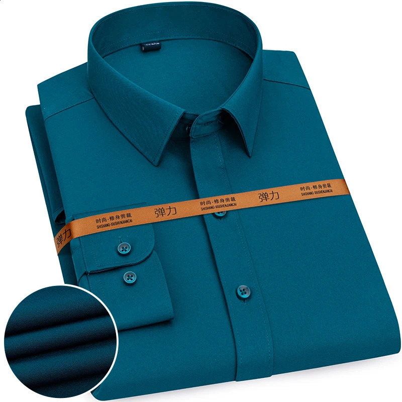 Mens Stretch Shirt Plus Size Long Sleeve Dress Shirts Slim Fit Business Casual Clothing Mens Fashion Top NS5735 240822