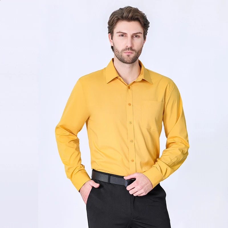 15 colors Mens Long-sleeved Shirts Stretch Dress Shirt Business Casual Lapel Buttons Formal Wear Shirts Black White Blue 240822