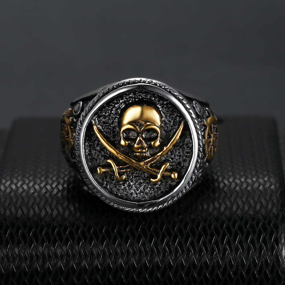 Vintage Skull Cross Casting Ring Titanium Steel Skeleton Seal Rings Mens Jewelry