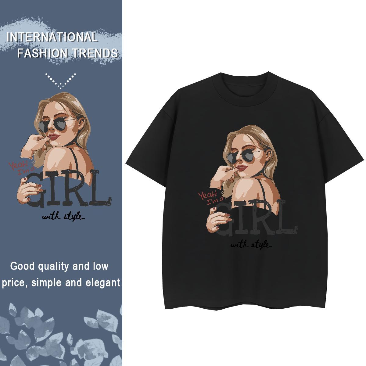 Female Lady T shirt 230g 100% Cotton letter High Street Hip Hop T-Shirts Crew Neck Skull Top Tees
