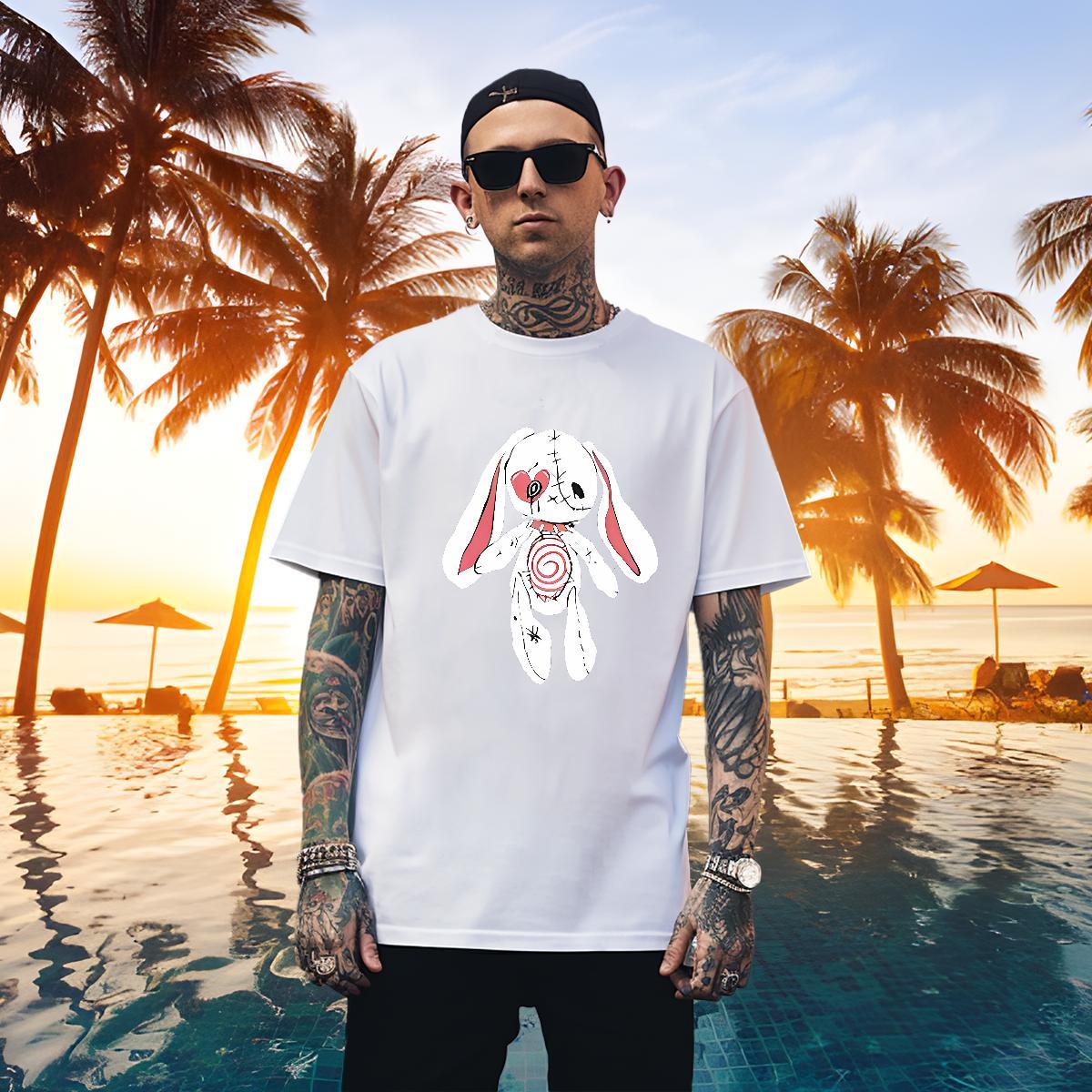 Loose Men T Shirts rabbit Short Sleeve O-Neck Beach DIY Logo Oversized 230g Cotton Men Clothes T-Shirt New Arrival Tees Shirts
