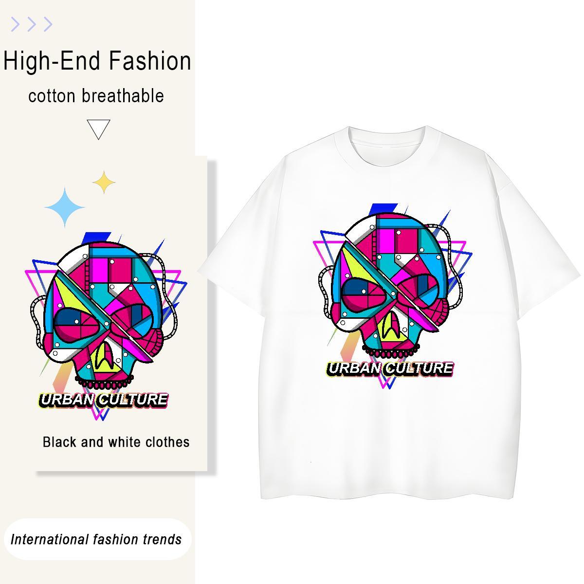 Fashion New Women T Shirts 230g Pure Cotton Breathable Summer Casual skull Tshirt for Man Woman Popular Custom Print Plus Size Tees