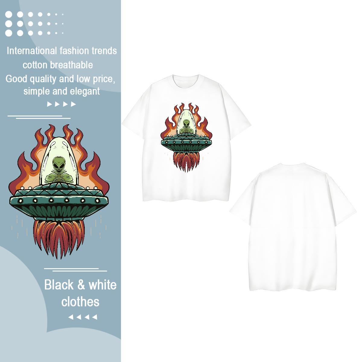 Brand Womens T Shirts Breathable 230g Cotton Tshirt for Man Woman Black Oversized UFO Daily Outfit Lady Tee Shirt