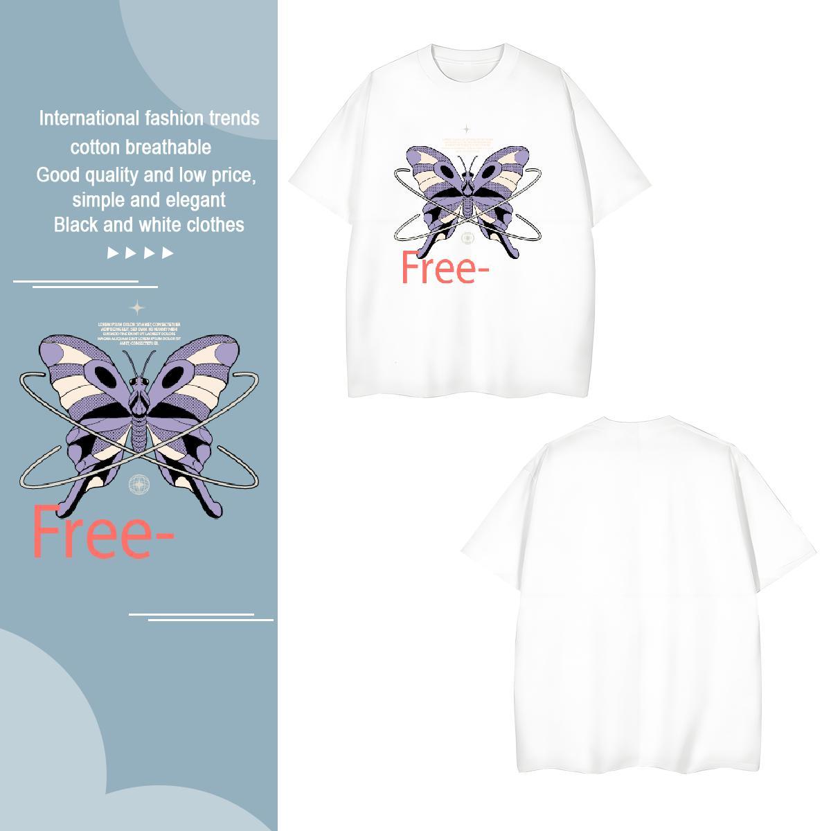 Comfortable butterfly T-Shirts for Men Hip Hop Tshirt for Man Woman 100% Cotton 230g Fashion Short Sleeve Soft DIY Anime Tee Shirt