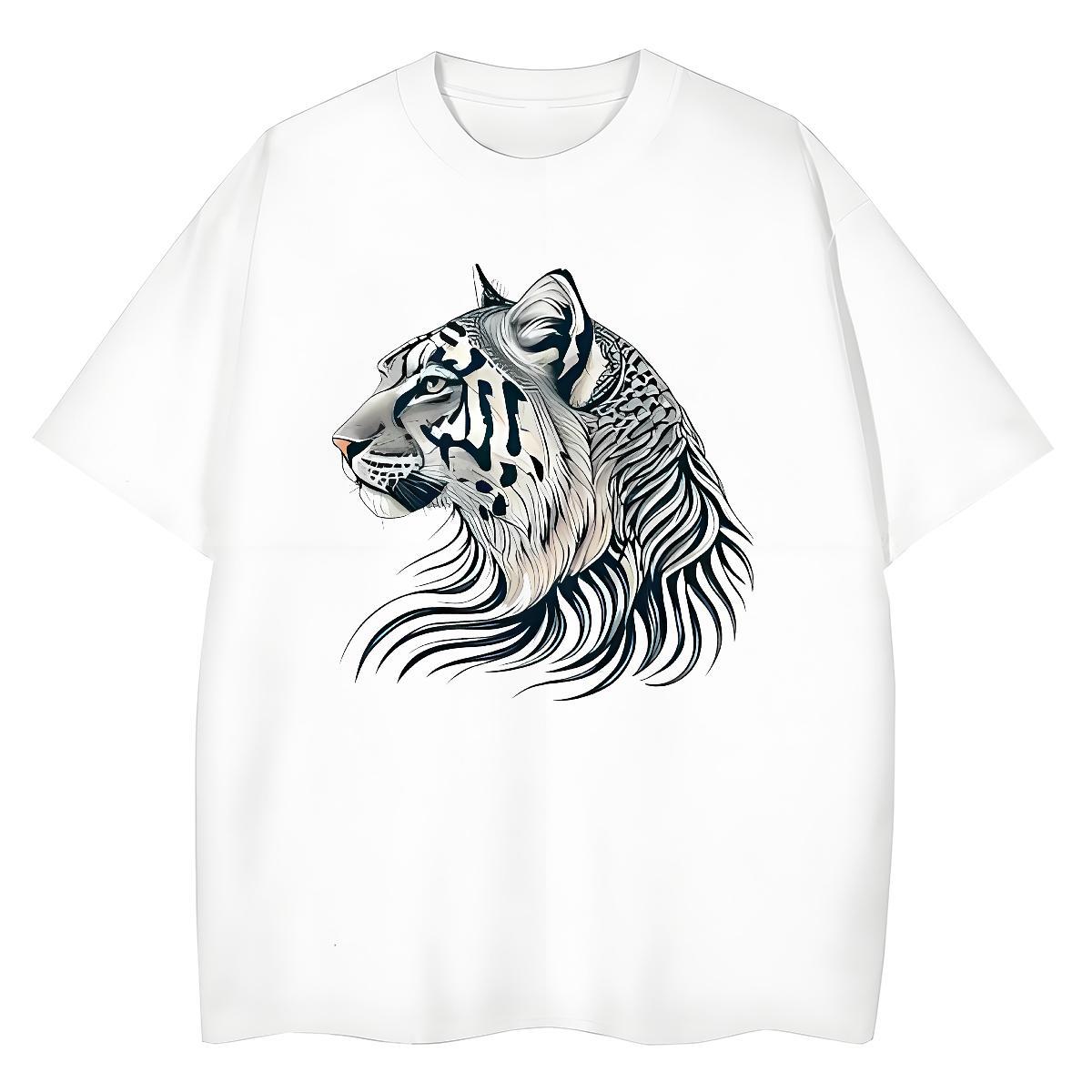 DIY Women T Shirts Short Sleeve O-Neck 100% Cotton 230g Women Tees Oversized tiger Beach Lady Top Shirts