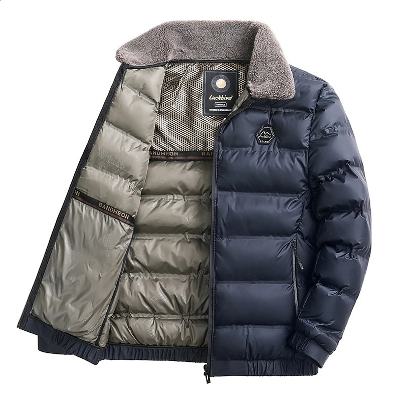 Mens fur collar fashionable casual thick coat mens highquality windproof jacket park winter down 240822