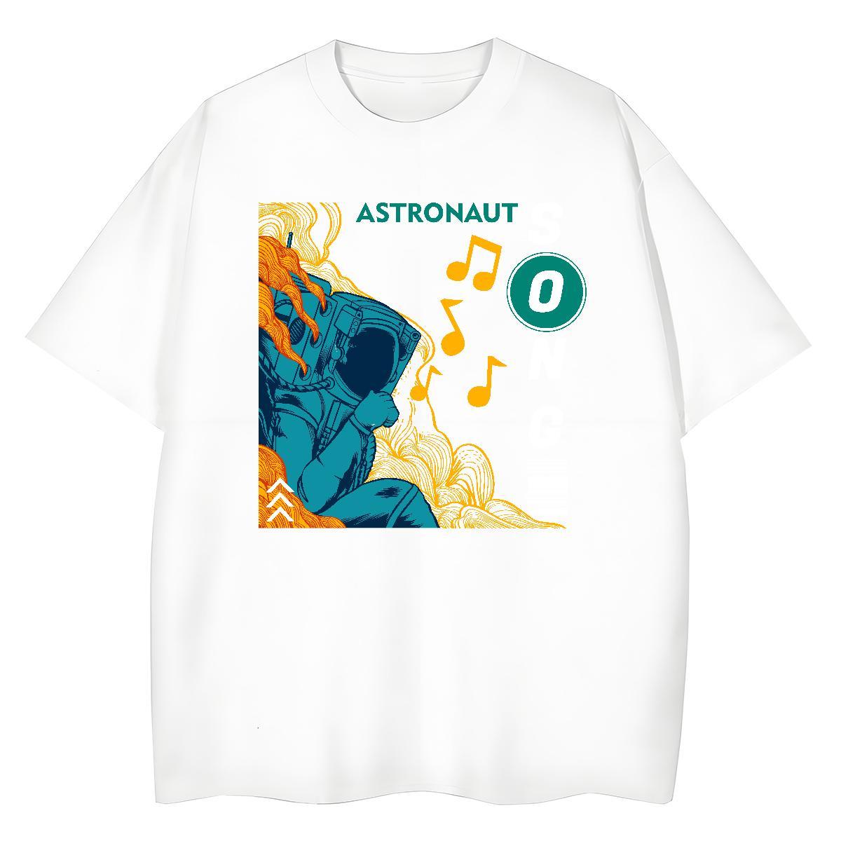 Female Couples T Shirts 230g Pure Cotton cosmonaut Daily Wear T shirt Breathable Crew Neck Cartoon Floral Printing Tops Shirt