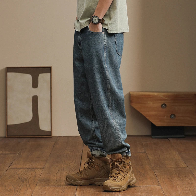 High end fashion Japanese loose harem pants mini tapered casual mens jeans 240821