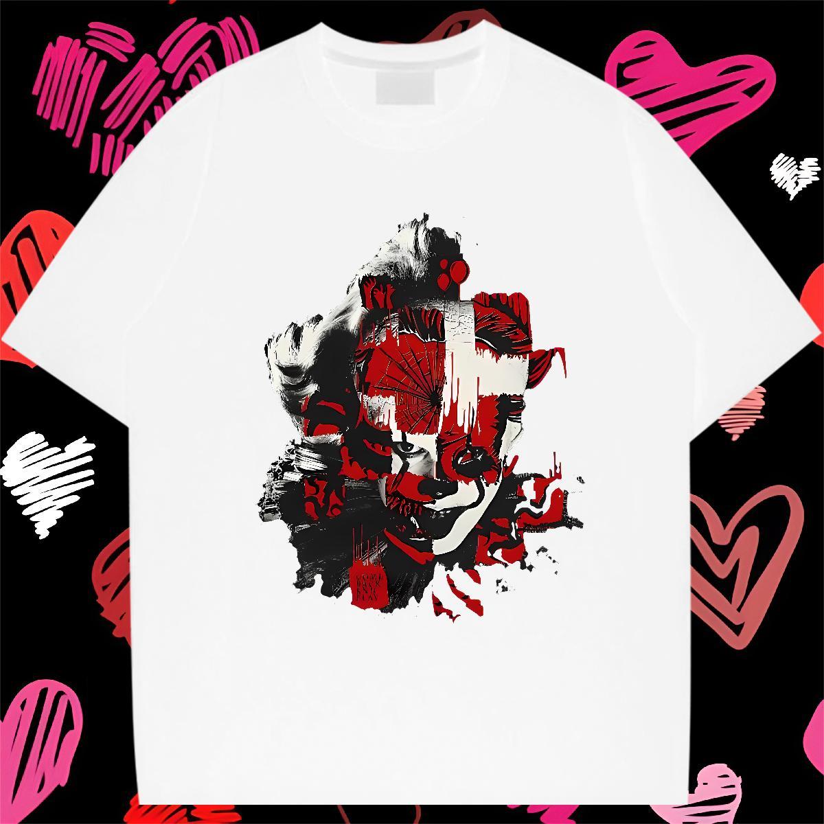 Classic Casual scary Men Tees 230g 100% Cotton T-Shirts Oversized 3XL 4XL High Street Hip Hop O Neck Short Sleeves Designer Tops Shirt