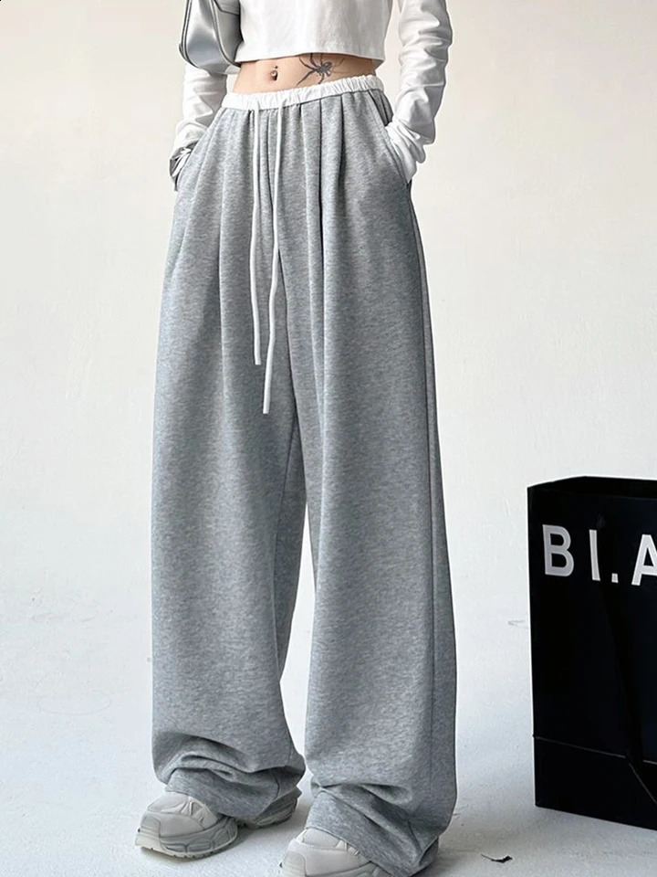 Zoki Streetwear Black Sweatpants Women Vintage High Waist Harajuku Y2K Trousers Casual Patchwork American Retro Loose Bf Pants 240821