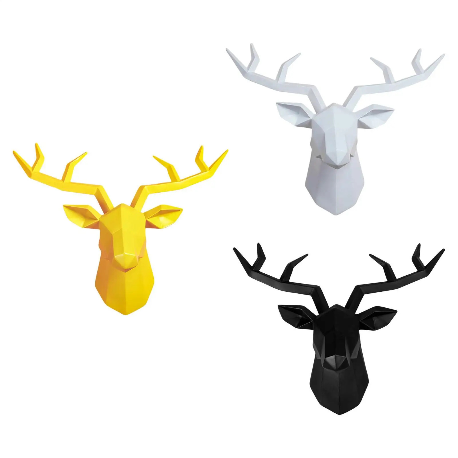 Resin deer head sculpture animal statue wall mounted geometric elk collection modern deer horn decoration statue 240810