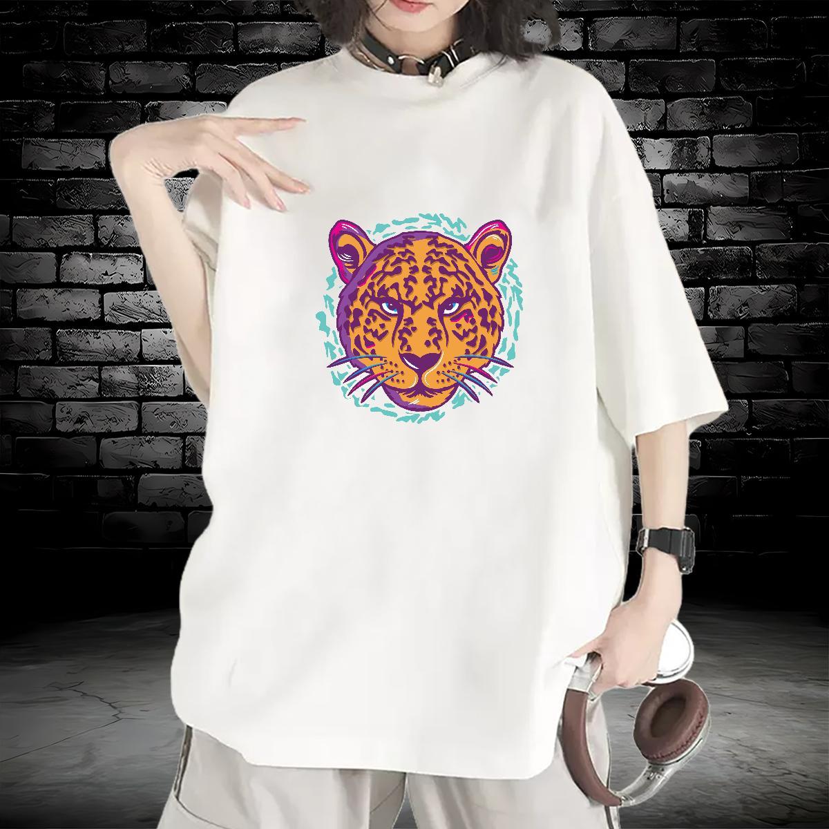 Classic T-Shirts for Women Short sleeve Soft 230g Cotton Womens Tshirts Oversized leopard Street Wear Designer Clothings