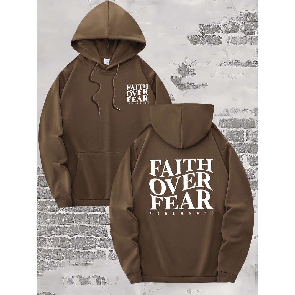 Hoodies For Men Women FAITH OVER FEAR Wavy Letters Print Tops For Leisure Sports Activities Graphic Hoodie Sweatshirt Pullover Casual Long Sleeve