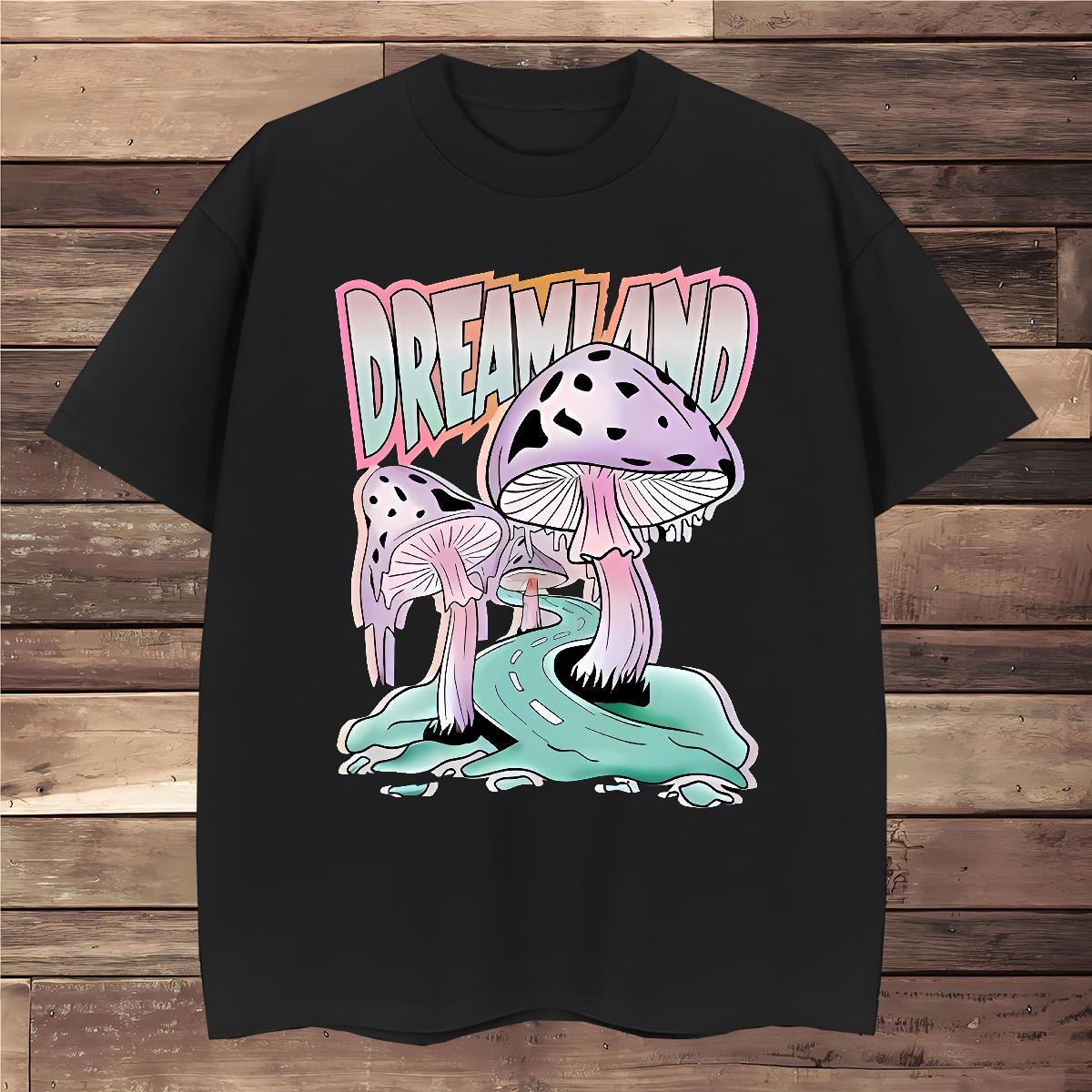 Free Shipping mushroom T Shirt For Man Street Casual Men Tops Tees 230g 100% Cotton New Designer Breathable Crew Neck Black Oversized Top Tees