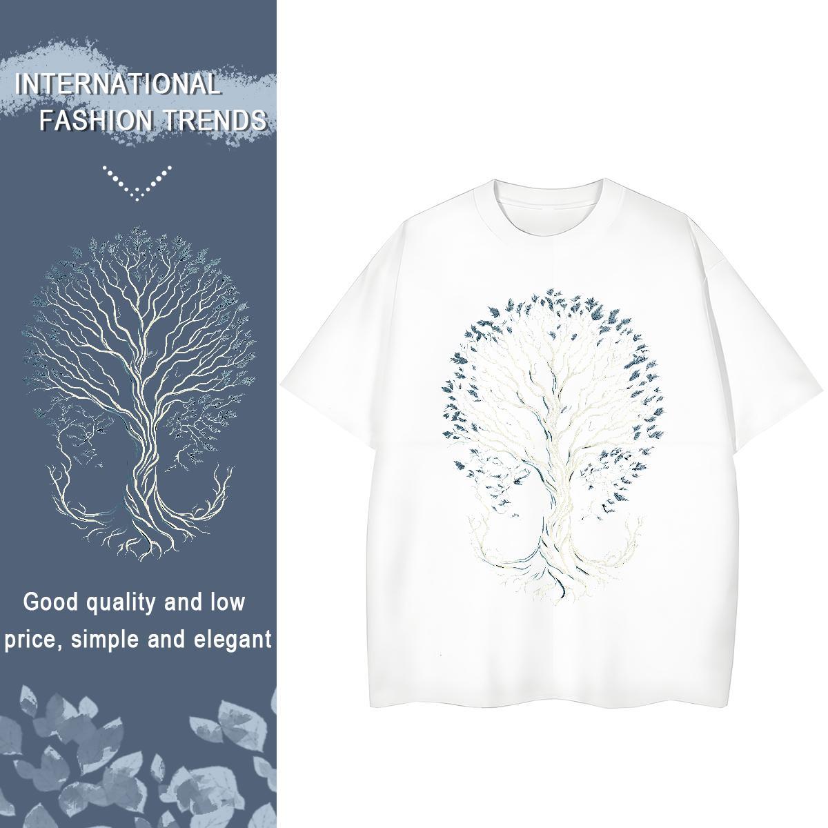 Casual New Womens T Shirts Breathable 100% Cotton 230g Unisex Tshirts Oversized tree Hip Hop 5A Top Tees