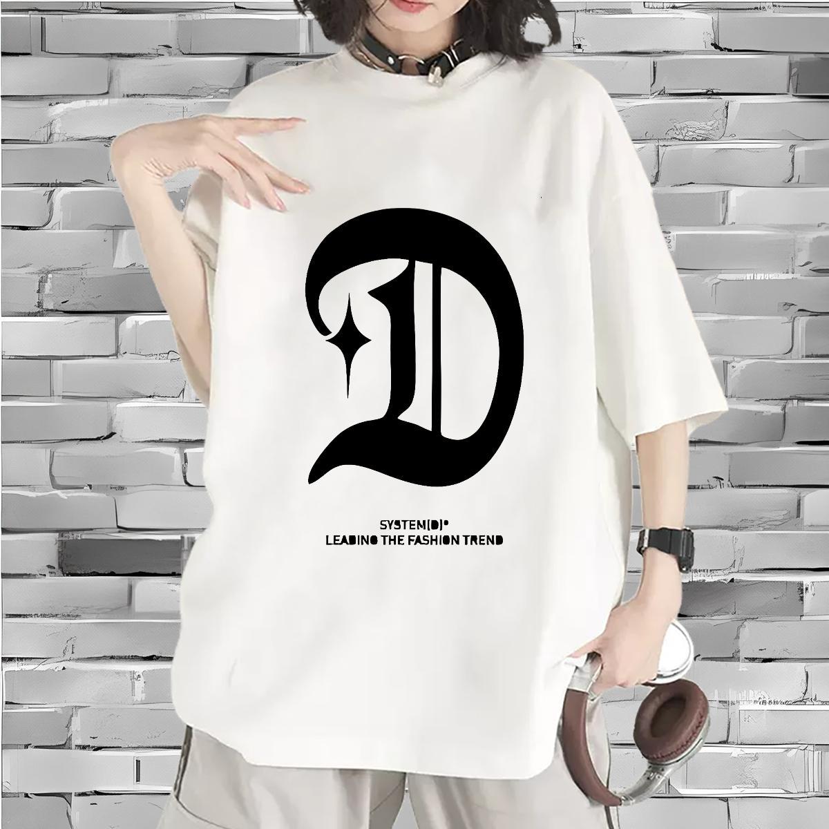 Comfortable Lady T shirt 230g Cotton letter Hip Hop T Shirts Women Short Sleeve O-Neck Cartoon Print Top Tees