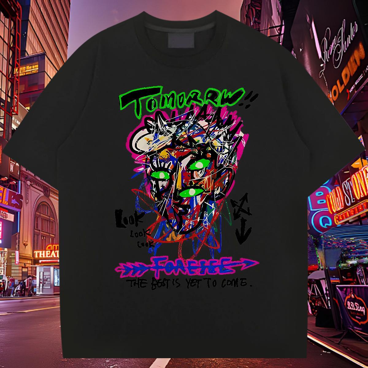 2024 DIY Tshirts 230g Cotton Daily Outfit tomorrw Breathable T Shirt For Man Cool Design Cartoon Printing L-4XL Wear