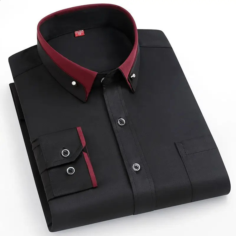 Mens Shirt Spring Autumn Long Sleeve Elastic Wrinkle Proof Business Office Shirt Classic Solid Dark Green Purple Black White 240822