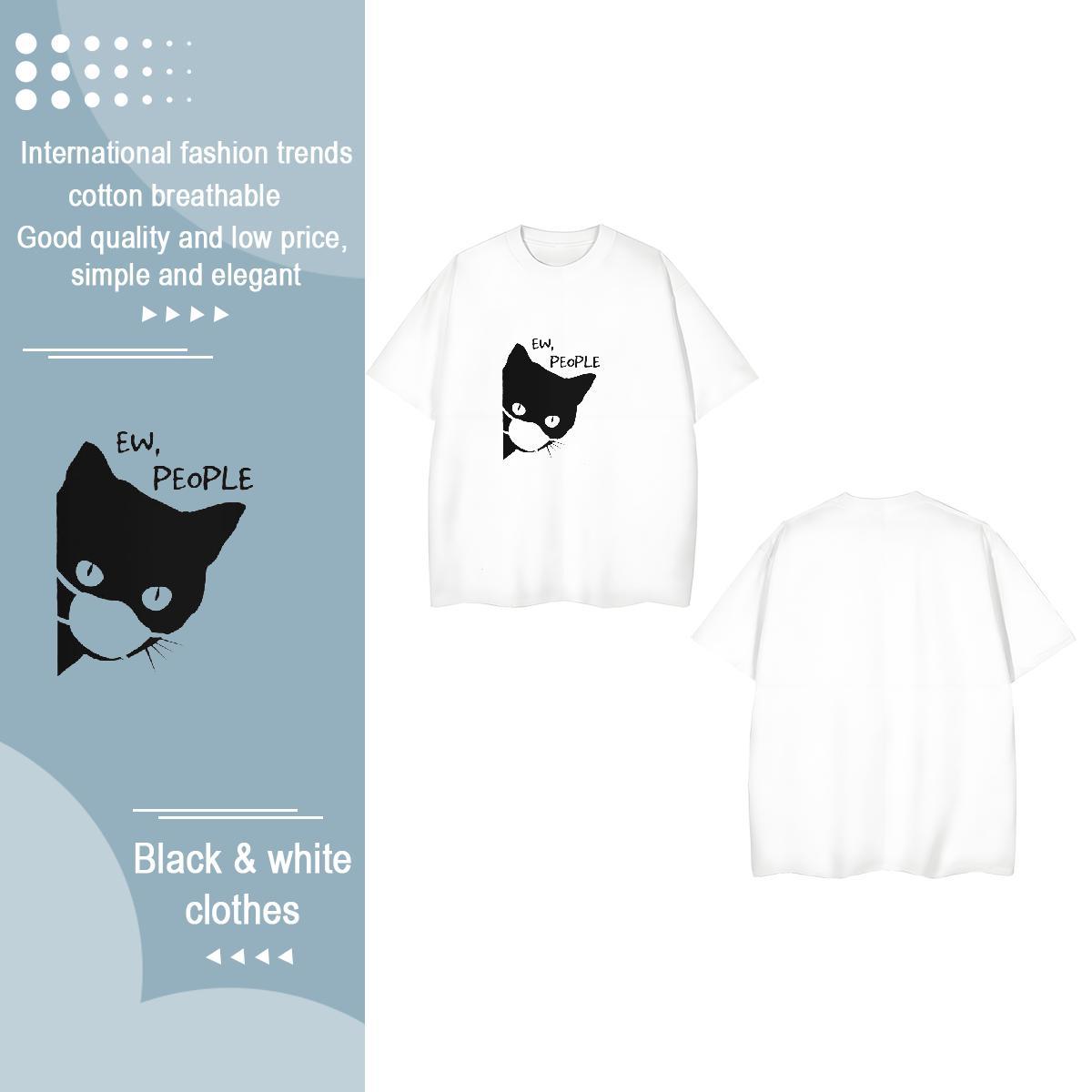 TOP Quality T shirt Short sleeve Soft 230g Pure Cotton Lady T shirt Plus Size Cartoon cat Home Outdoor Wholesale Tshirts