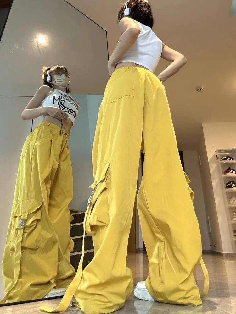 Zoki Vintage Harajuku Y2K Cargo Pant Women Big Pockets Hip Hop Streetwear Trousers American Retro Loose Bf Casual Wide Leg Pants 240821