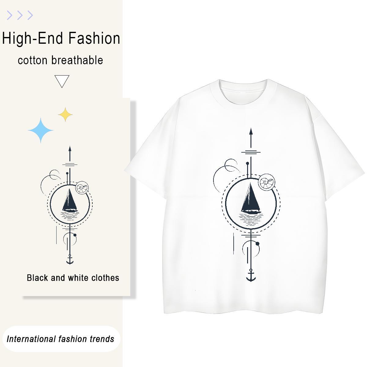 TOP Quality T Shirt For Woman 100% Cotton 230g Crew Neck Breathable Casual Daily Wear black and white Women Tees Comfortable DIY Anime Printed Tops Sh