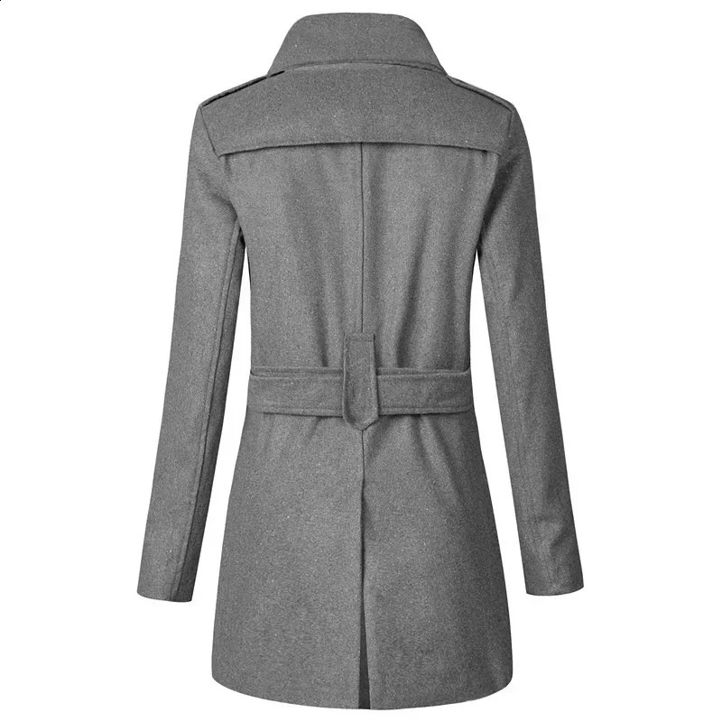 Grey Woolen Overcoat Medium-length Shoulder Belt Mens Jacket Casual Scene Regular Type Trench Coat Winter Wear 240822