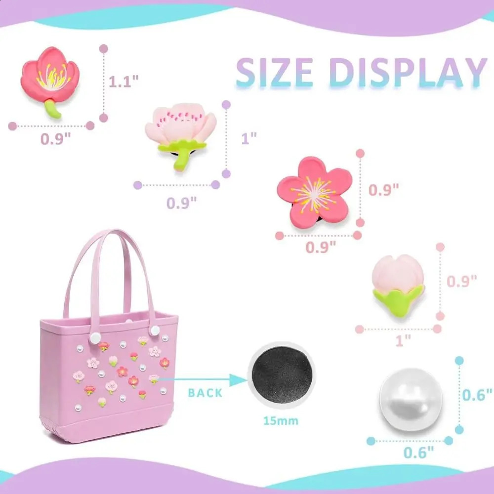 24 pieces of colorful Borg bags DIY handbags beach bag accessories fresh flowers and pearl rubber beach bags 240821