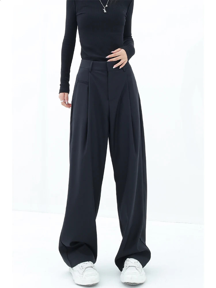 Womens Black Gothic Pants Y2k Retro Streetwear 90s Fashion Baggy High Waist Trousers Korean Harajuku Wide Pants Clothes Autumn 240821