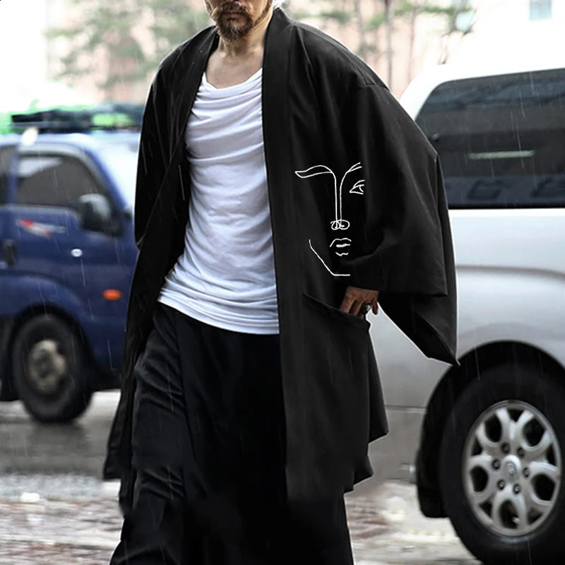 Fashion Men Trench Cotton Open Stitch Coats Solid Long Sleeve Casual Japanese Kimono Streetwear Cardigan Outerwear INCERUN 240822