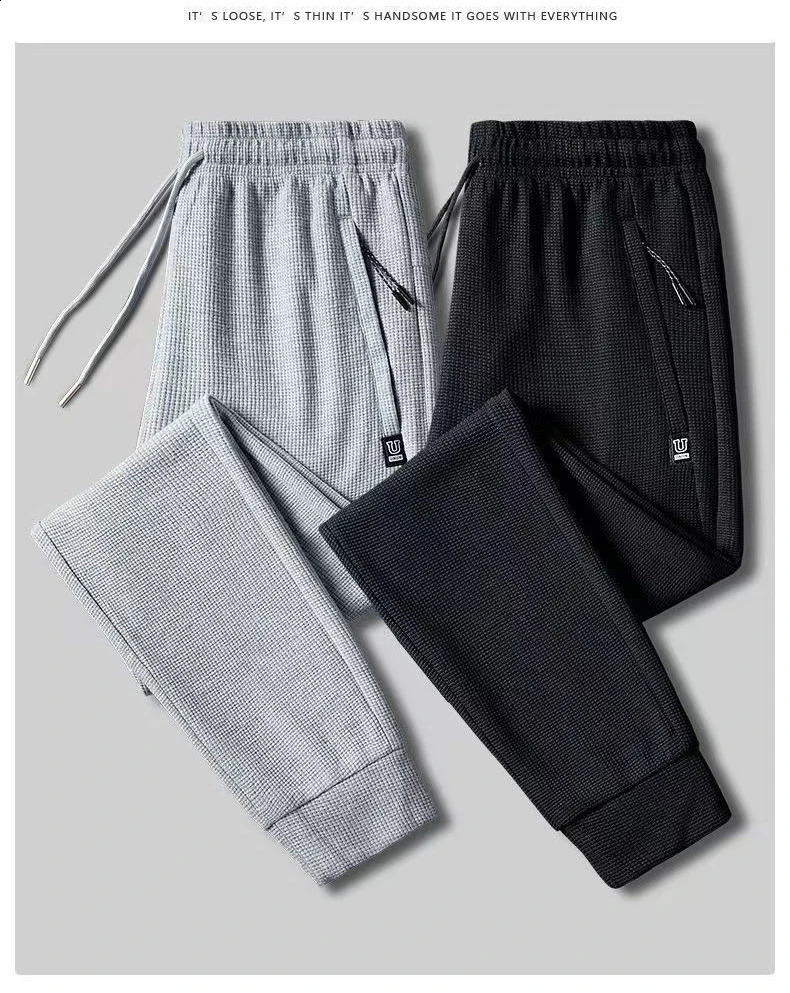 zipper Mens Guard Pants Plush Thickened Loose Waffle Leggings Sportswear Casual Winter Tidal Current Streetwear Arrivals 240822