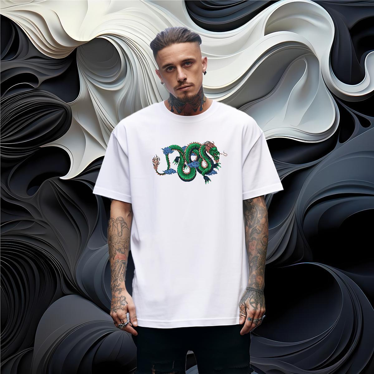 Stylist Casual Daily Wear Tshirts dragon Short Sleeve O-Neck 230g Cotton T shirt Comfortable DIY Anime Clothes