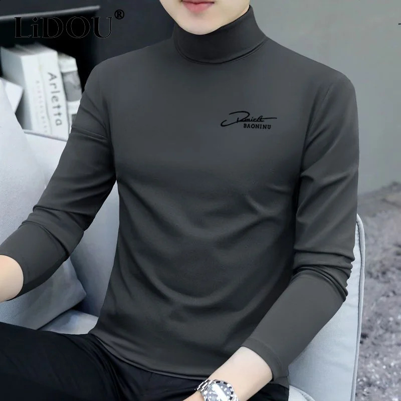 Autumn Spring Business and Leisure Hipster Pullover Sweater Fashion Elegant Retro Turtle Neck Solid Color Top Men 240821