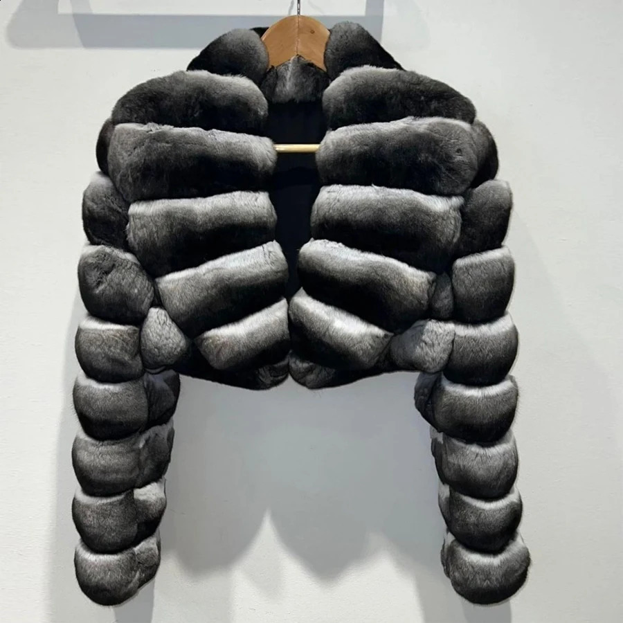 Natural Rex Rabbit Fur Jacket Real Fur Coat Chinchilla Fur Winter Jackets Women Fur coat 240821