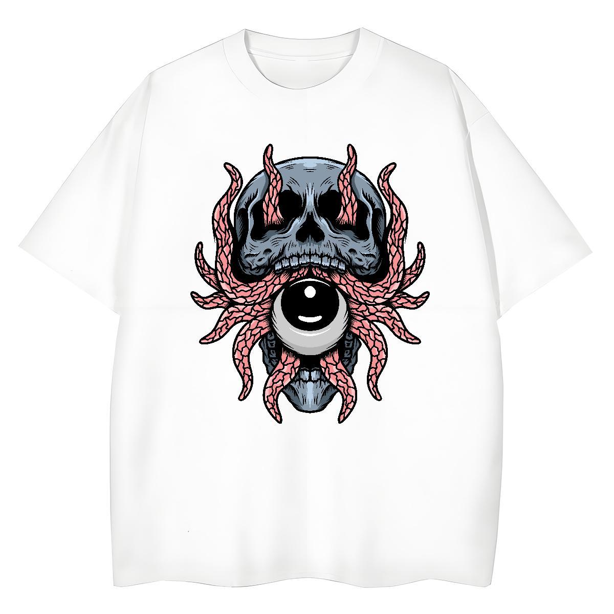 2024 T-Shirts 100% Cotton 230g Breathable Sports Casual skull Unisex Tshirts Loose fit Custom Print Plus Size Tops