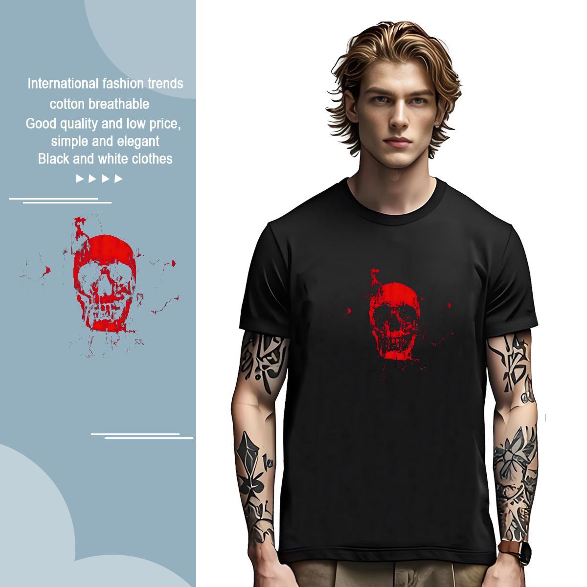 Classic blood Men Tops Tees 230g 100% Cotton Man T Shirts Oversized High Street Hip Hop Breathable Crew Neck Popular Polos
